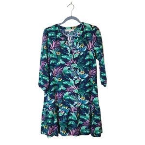 Loft Blue Tropical Floral Linen Cotton Blend Mini Dress